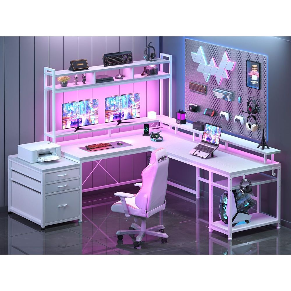 Desk Setup With 2 Monitors - 104-inch L-Shaped Desk for Dual-Person Home