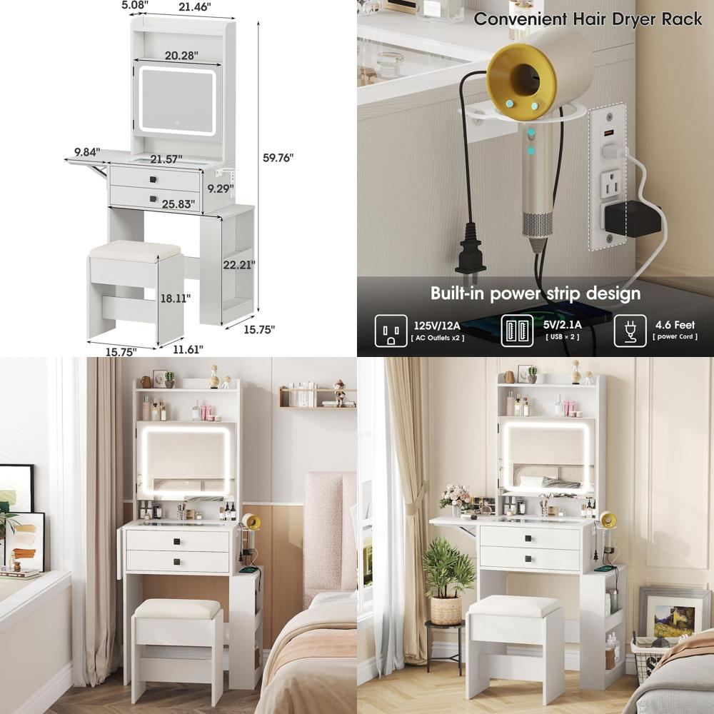 Desk Vanity Setup - Small Makeup Vanity Desk with 3