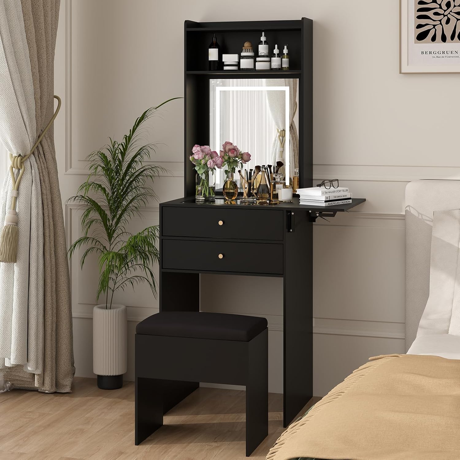 Desk Vanity Setup - Mini Black Vanity Desk Set for