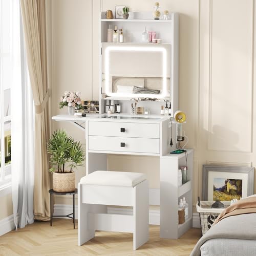Desk Vanity Setup - Small Makeup Vanity Desk with 3