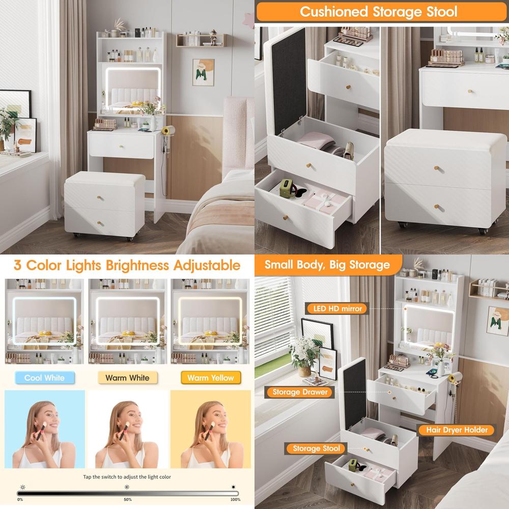 Desk Vanity Setup - Make Up Vanity Desk with Mirror