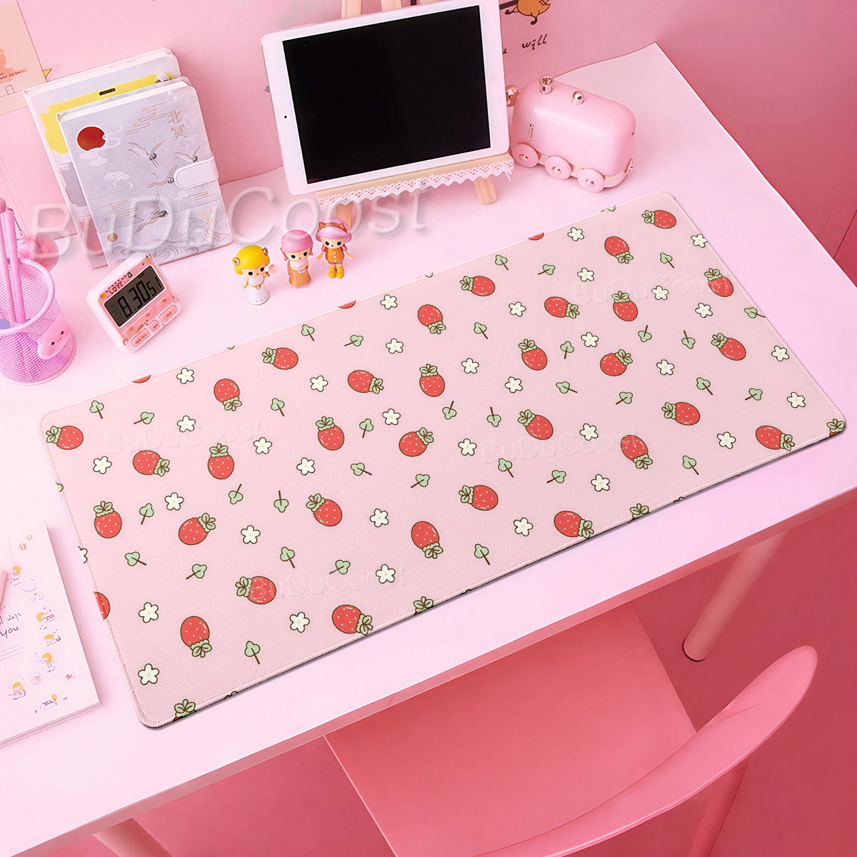 Desk Setup Accessories Aesthetic - Pink Kawaii Mousepad Strawberry Desk Mat