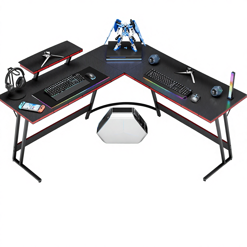 Setup Desk Monitor - L-Shaped Adjustable Gaming Desk With Alloy