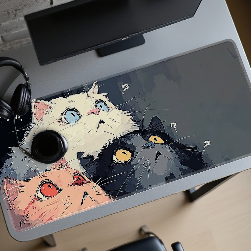 Desk Setup Laptop And Pc - Funny Curious Kittens Desk Mat, Waterproof