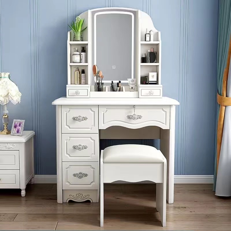 Desk Vanity Setup - Girls White and Pink Modern Wooden