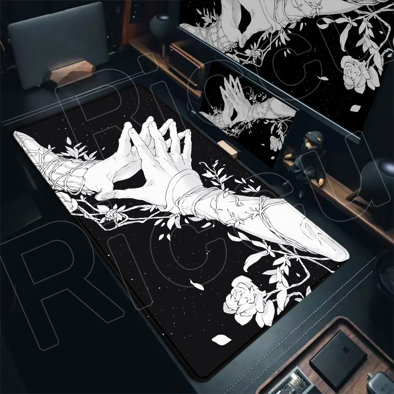 Desk Setup Laptop And Pc - HD Large Black White XXL Gothic