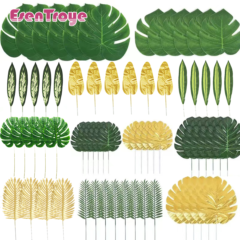 Desk Setup Green - Artificial Green Tropical Palm Leaf Fake