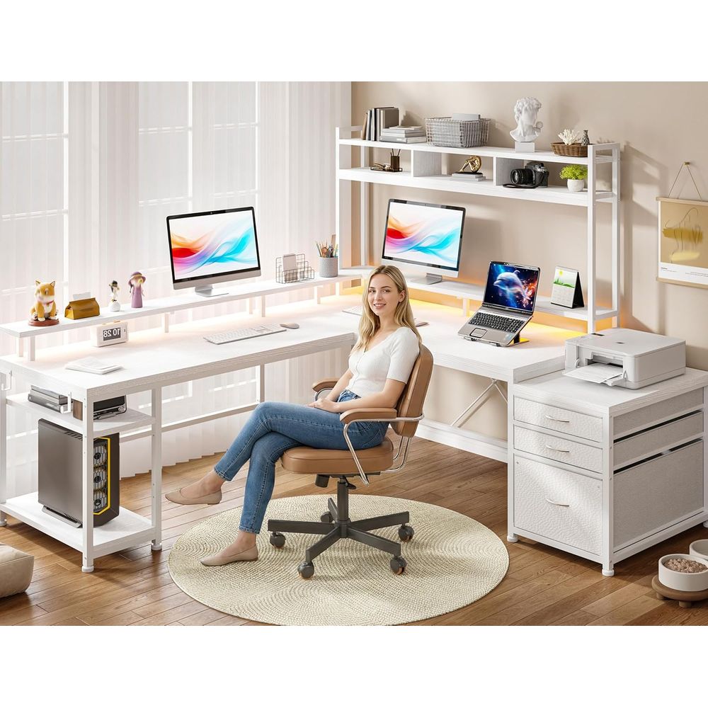 104-inch L-Shaped Desk for Dua - Desk Setup With 2 Monitors のレビューと価格