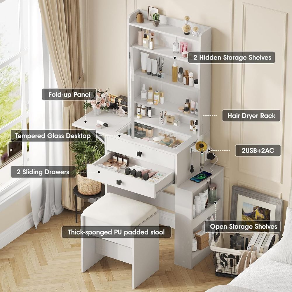 Small Makeup Vanity Desk with  - Desk Vanity Setup のレビューと価格