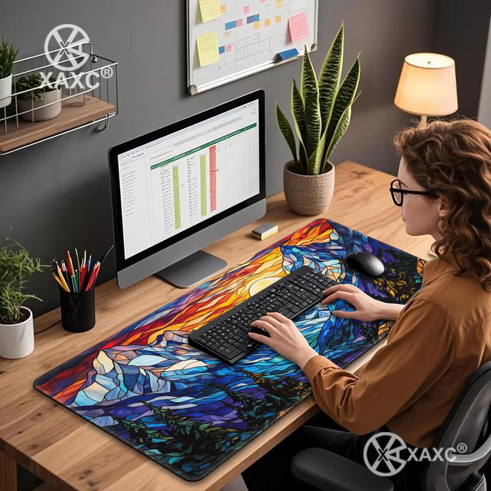 Stained Glass Mountain Desk Ma - Desk Setup Natural のレビューと価格