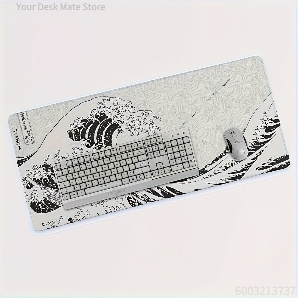 Black White Wave Art XXL Desk  - Desk Setup Laptop And Pc のレビューと価格