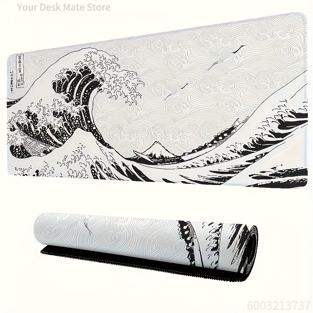 Black White Wave Art XXL Desk  - Desk Setup Laptop And Pc のレビューと価格