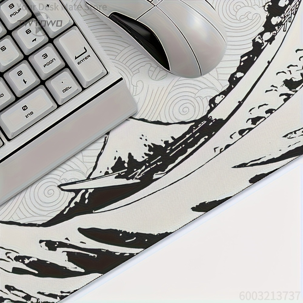 Black White Wave Art XXL Desk  - Desk Setup Laptop And Pc のレビューと価格