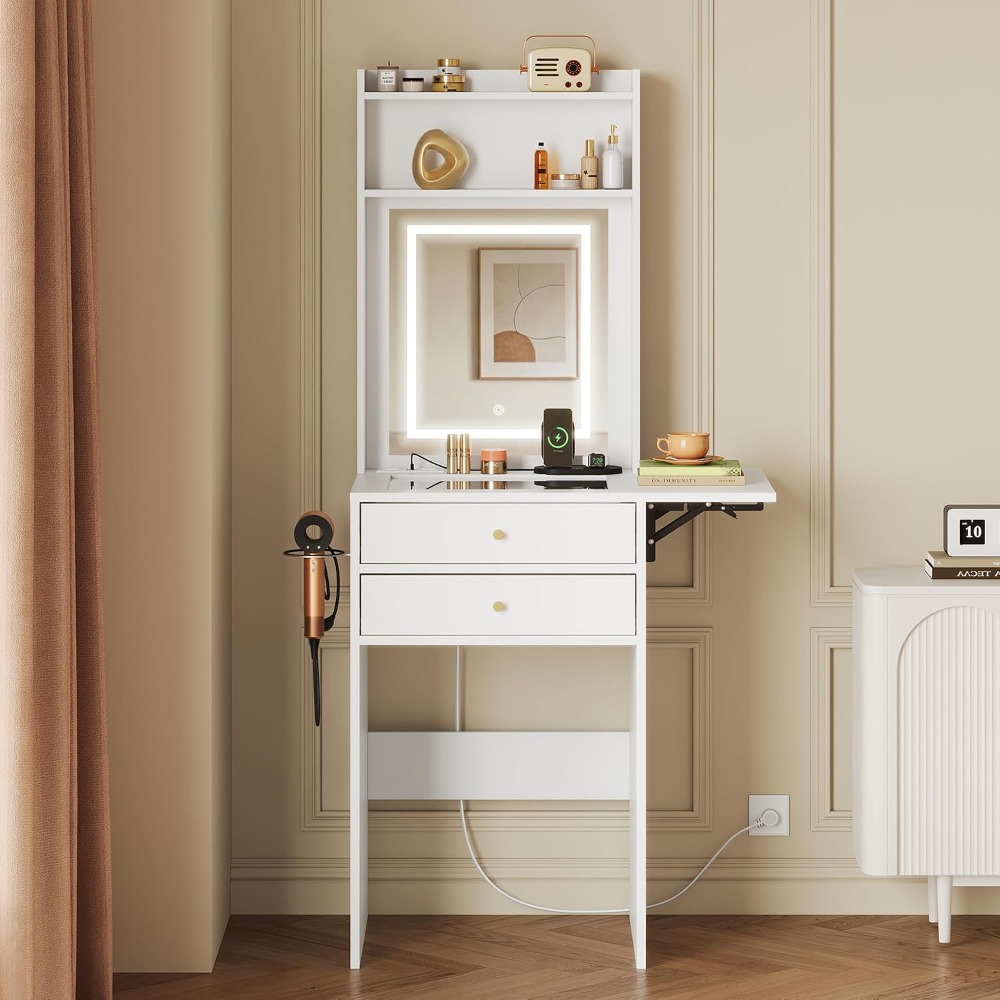 Small White Vanity Desk with L - Desk Vanity Setup のレビューと価格