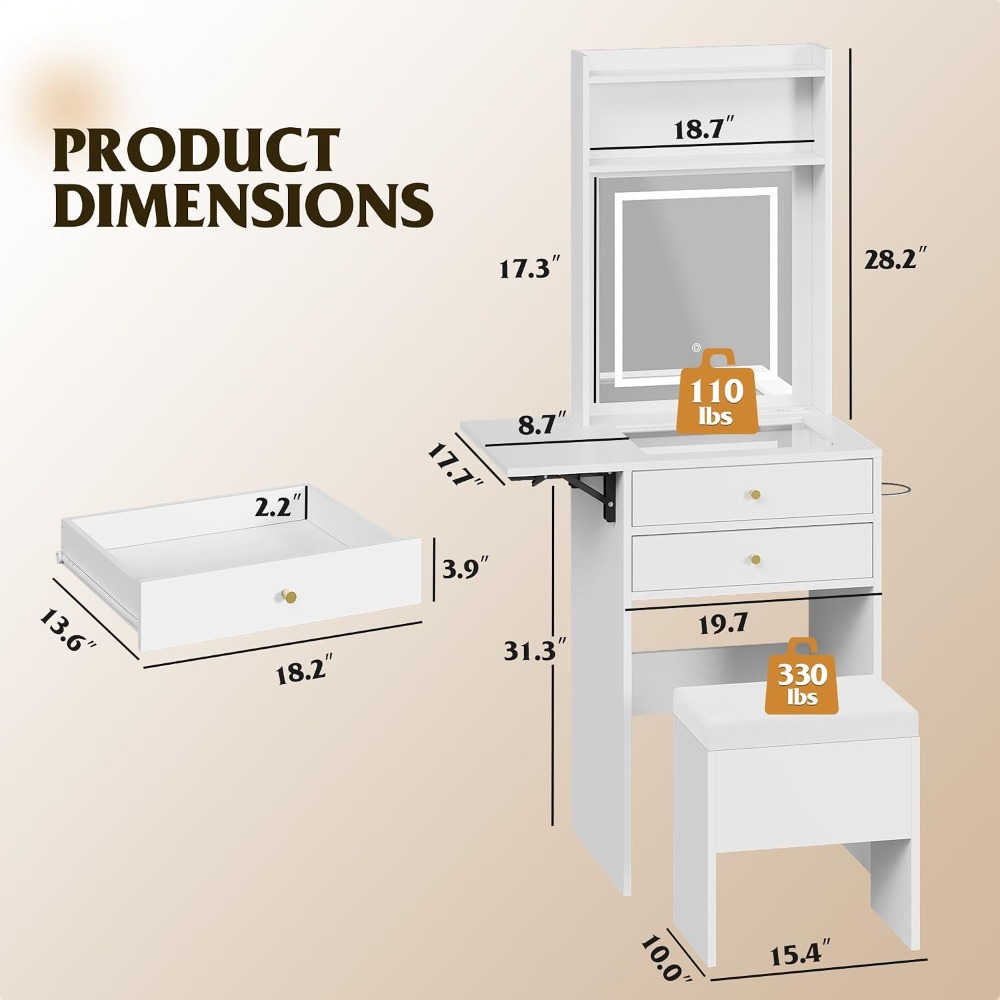 Small White Vanity Desk with L - Desk Vanity Setup のレビューと価格