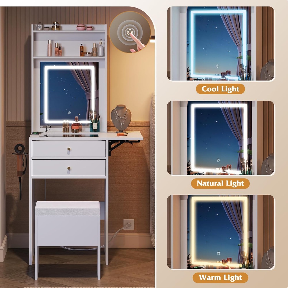 Small White Vanity Desk with L - Desk Vanity Setup のレビューと価格