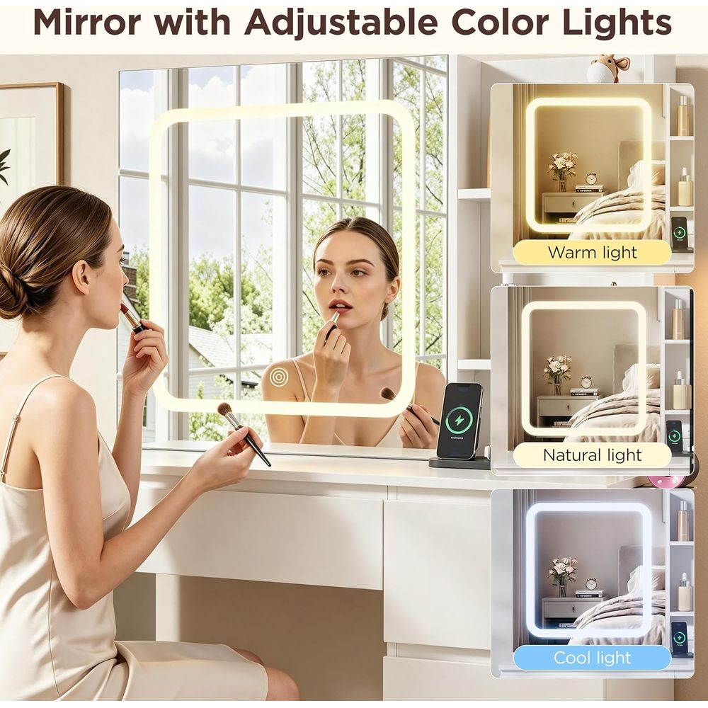 Vabches Make Up Vanity Desk wi - Desk Vanity Setup のレビューと価格