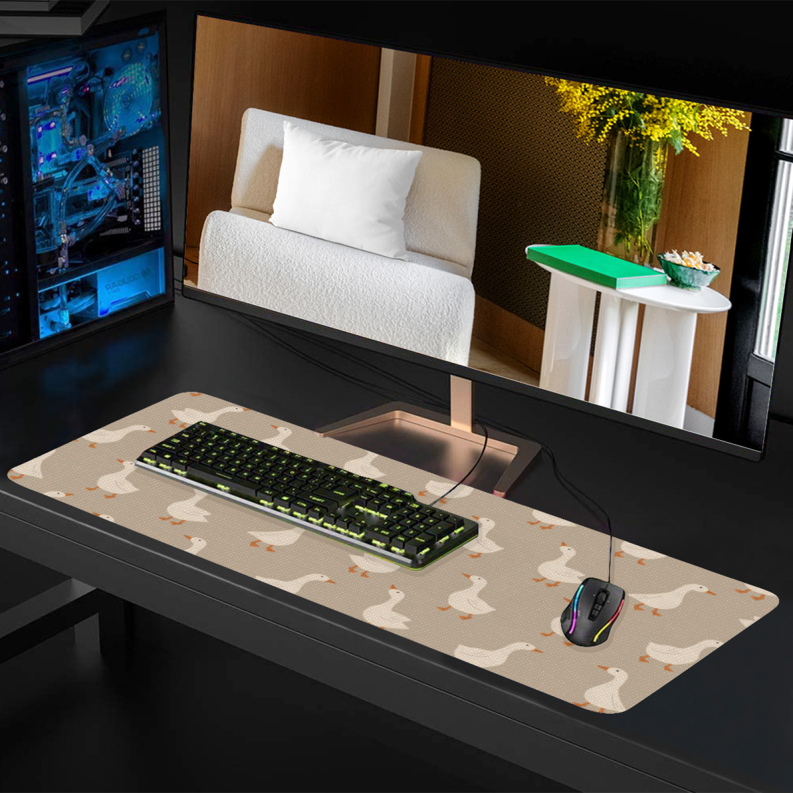 Goose Flock Pattern Desk Mat N - Desk Setup Beige のレビューと価格