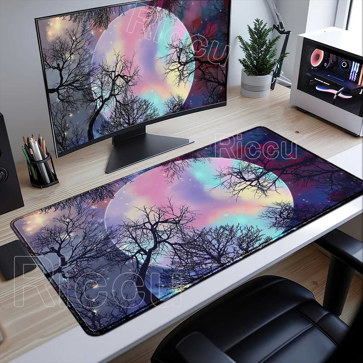 Large Art Moon Landscape Mouse - Desk Setup Natural のレビューと価格