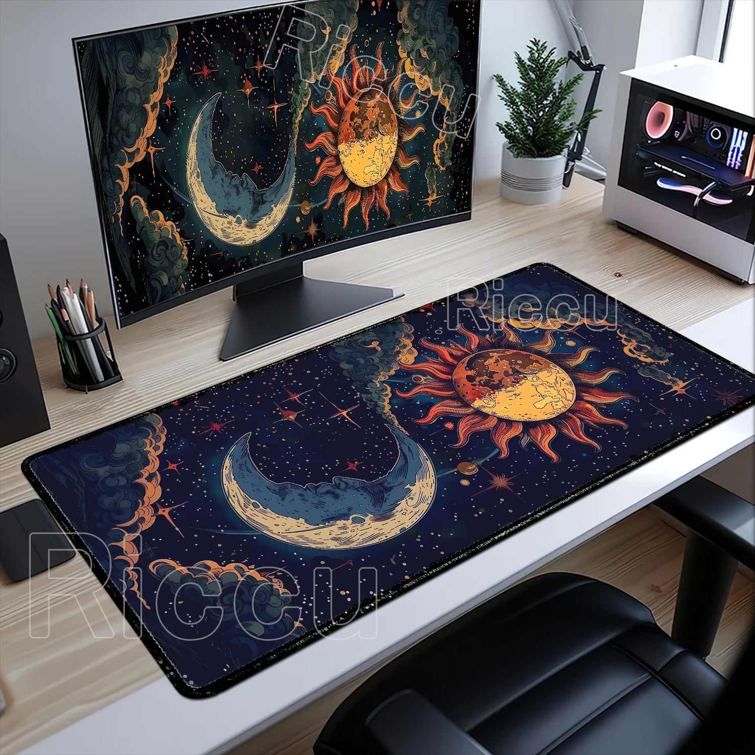 Large Art Moon Landscape Mouse - Desk Setup Natural のレビューと価格