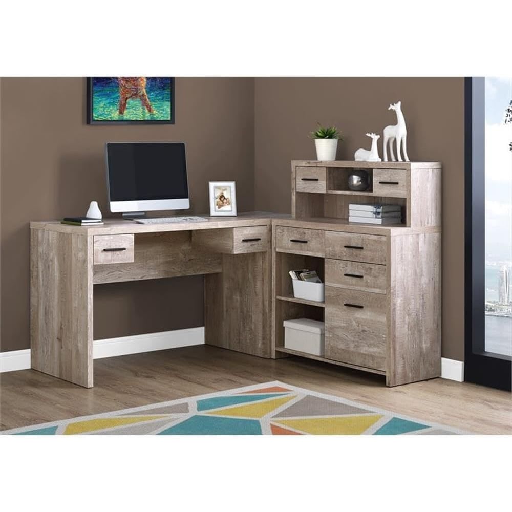 Contemporary Beige L-Shaped La - Desk Setup Beige のレビューと価格