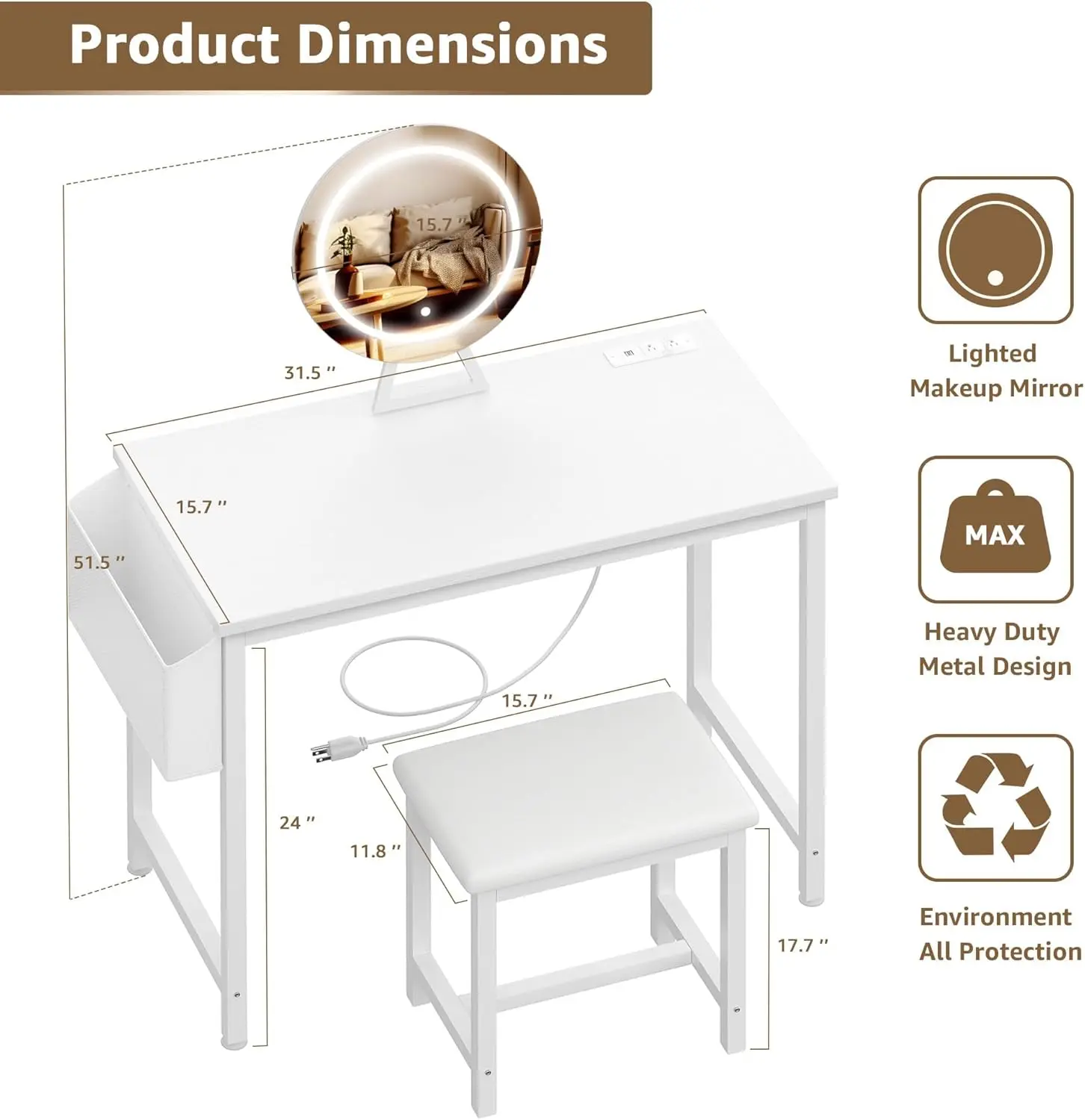 Makeup Vanity Desk with Mirror - Desk Vanity Setup のレビューと価格