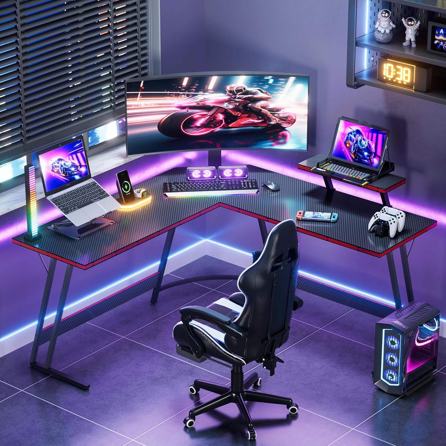 L-Shaped Adjustable Gaming Des - Setup Desk Monitor のレビューと価格
