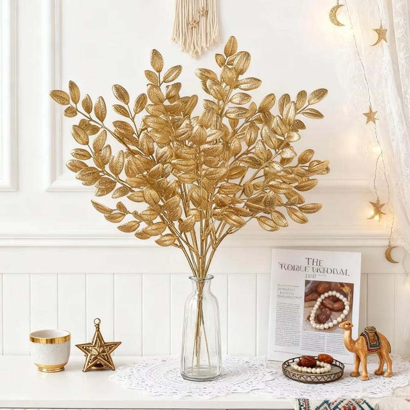 10Pcs Artificial Golden Leaves - Desk Setup Plants のレビューと価格