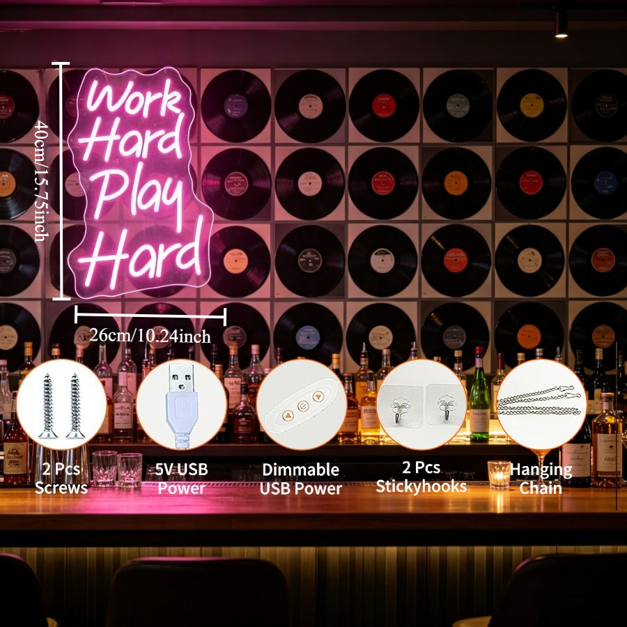 Work Hard Play Hard Neon Sign  - Desk Setup For Work のレビューと価格