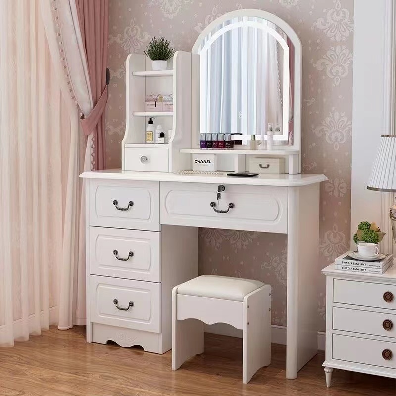 Girls White and Pink Modern Wo - Desk Vanity Setup のレビューと価格