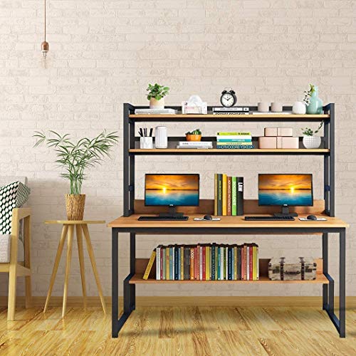 55-Inch Wide Computer Desk Wit - Desk Setup Natural のレビューと価格