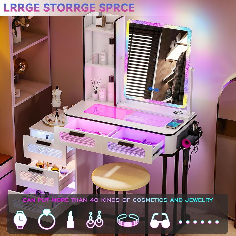 Makeup Vanity Desk with WirelC - Desk Vanity Setup のレビューと価格